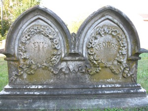 The headstone of Evy and George Doswell, young victims of the 1861 Scarlet Fever epidemic in Fredericksburg.