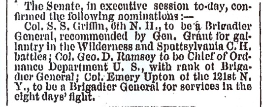 A newspaper announcement such as this one was Upton's first indication he had been promoted.